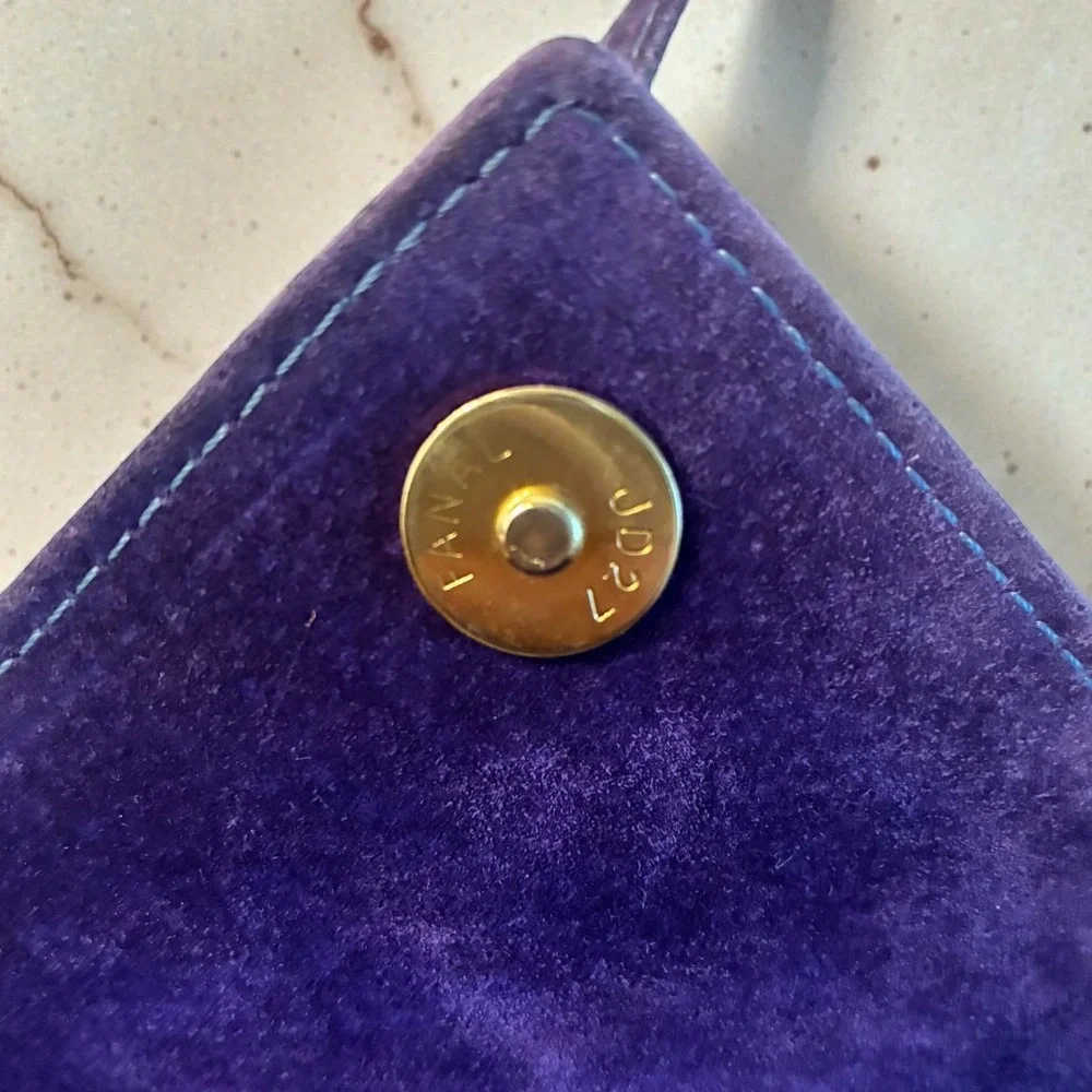 Vintage 80s La Bon Bag Purple Suede Geometric Crossbody Purse Sunburst Medallion - Picture 5 of 8